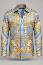 JLUXURY Men’s Baroque Monogram Long Sleeve Satin Shirt