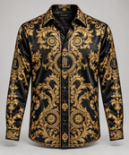 JLUXURY Men’s Baroque Monogram Long Sleeve Satin Shirt