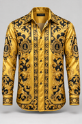 JLUXURY Men’s Baroque Monogram Long Sleeve Satin Shirt