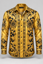 JLUXURY Men’s Baroque Monogram Long Sleeve Satin Shirt