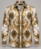 JLUXURY Men’s Baroque Monogram Long Sleeve Satin Shirt
