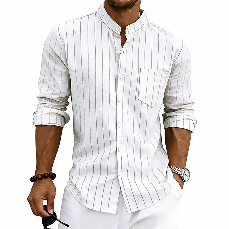 Men’s Striped Mandarin Collar Shirt