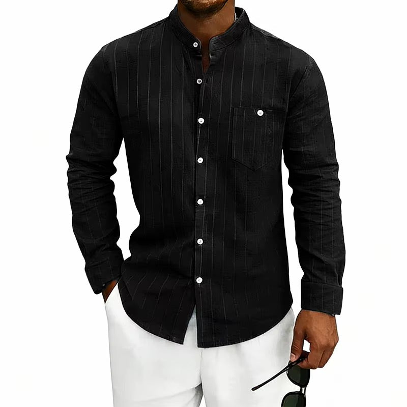 Men’s Striped Mandarin Collar Shirt