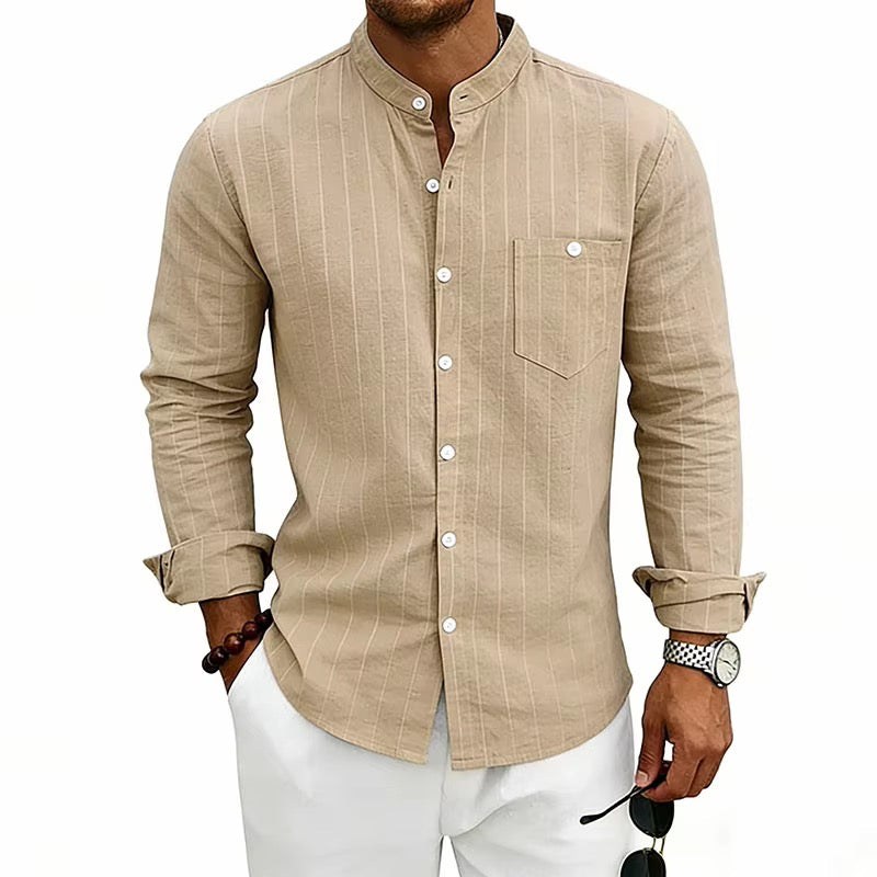 Men’s Striped Mandarin Collar Shirt